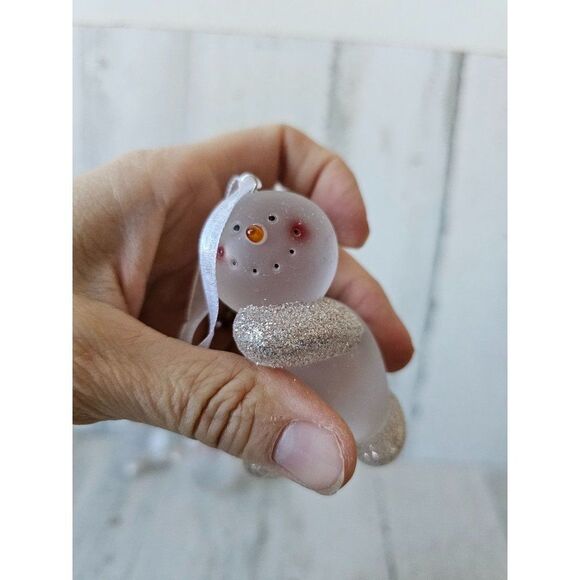 Glass snowman sparkle glitter ornament set Xmas tree - Picture 6 of 16